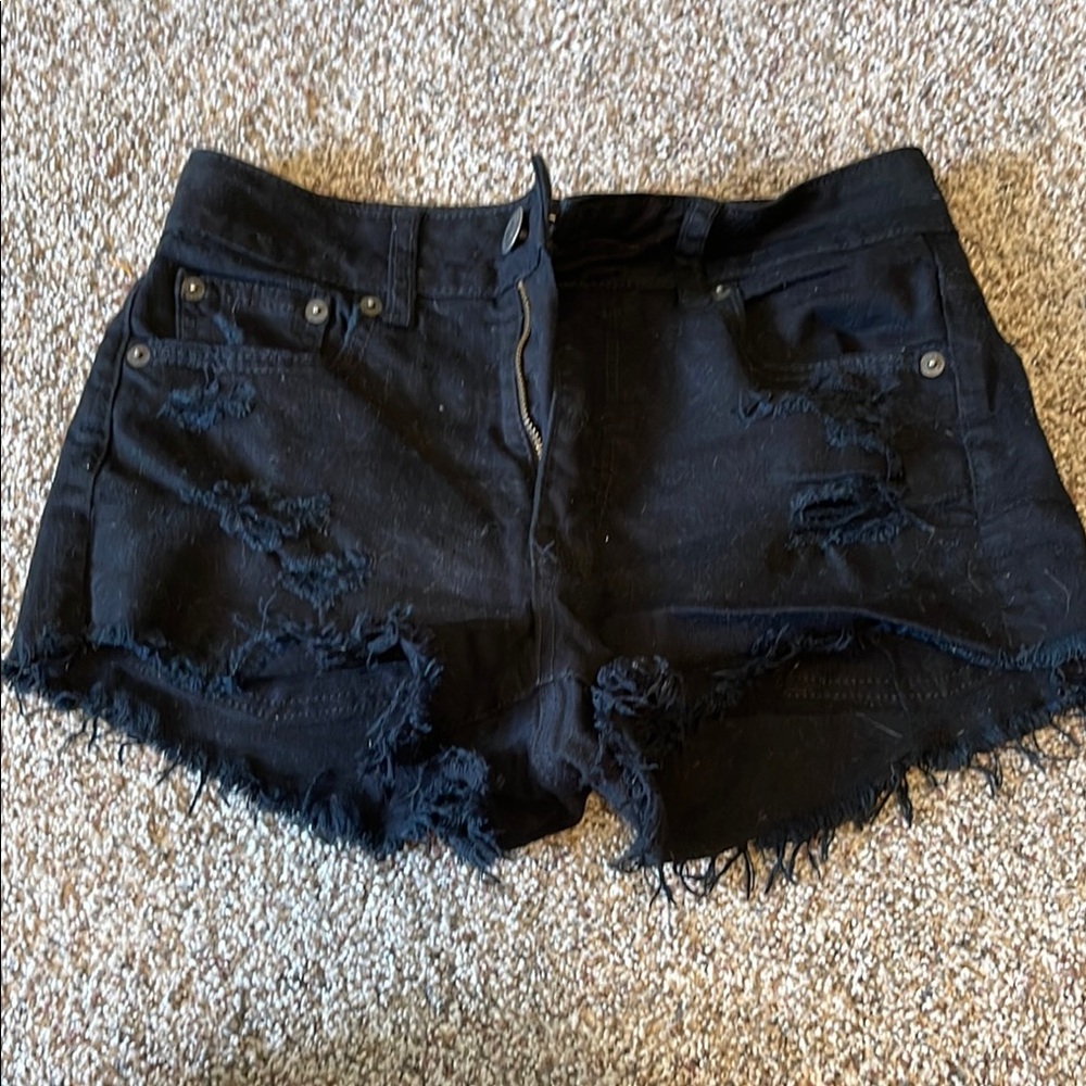 Black Distressed Denim Shorts